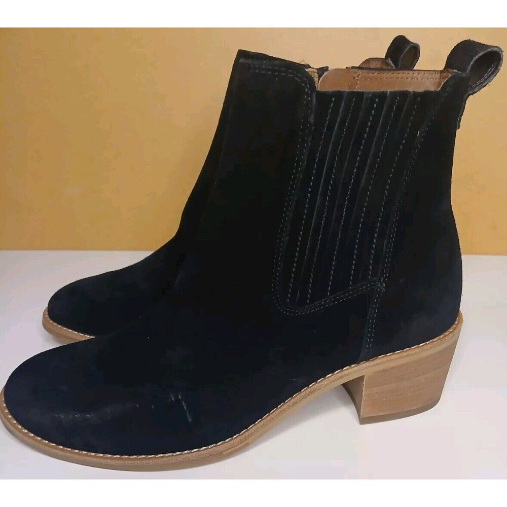PAUL GREEN Sz 5.5 Sante Soft Black Suede Stretch Panel Zip-up Bootie Western